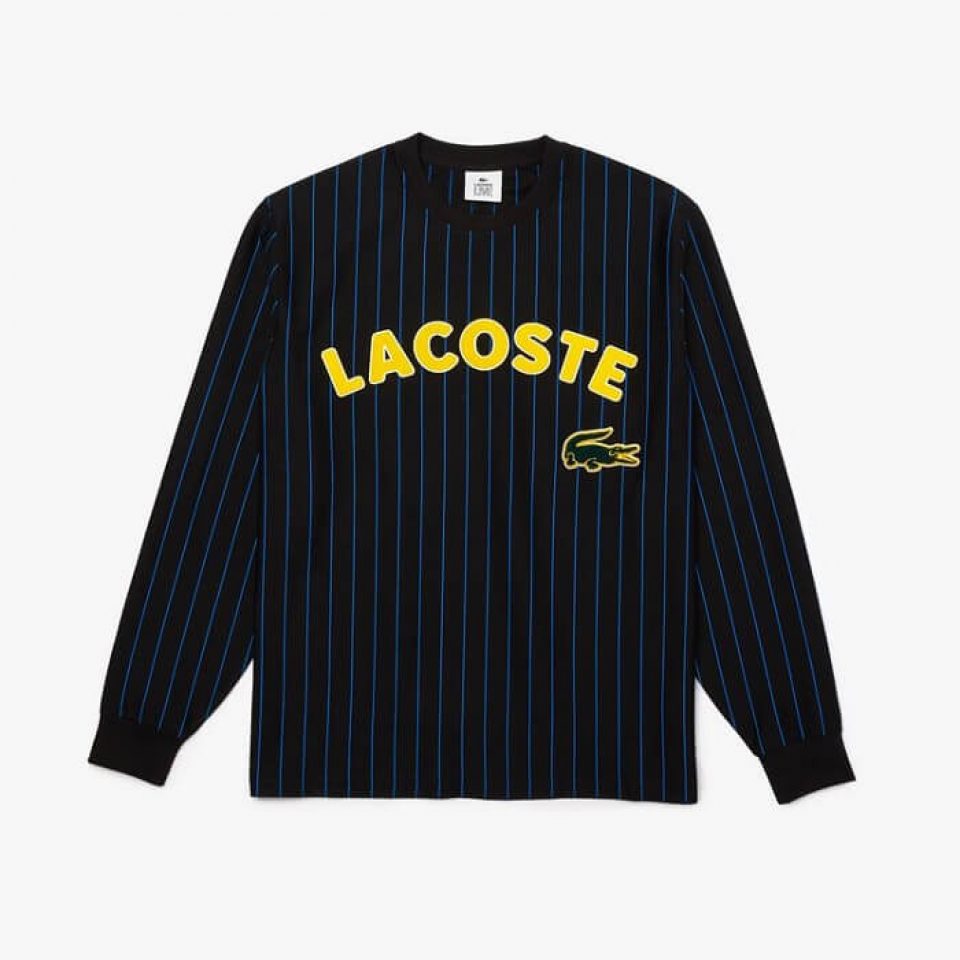 Lacoste Men's LIVE Loose Fit Signature Striped Cotton Long Sleeved T ...
