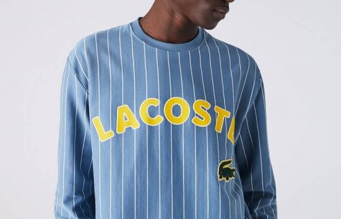 Lacoste Men's LIVE Loose Fit Signature Striped Cotton Long Sleeved T-shirt