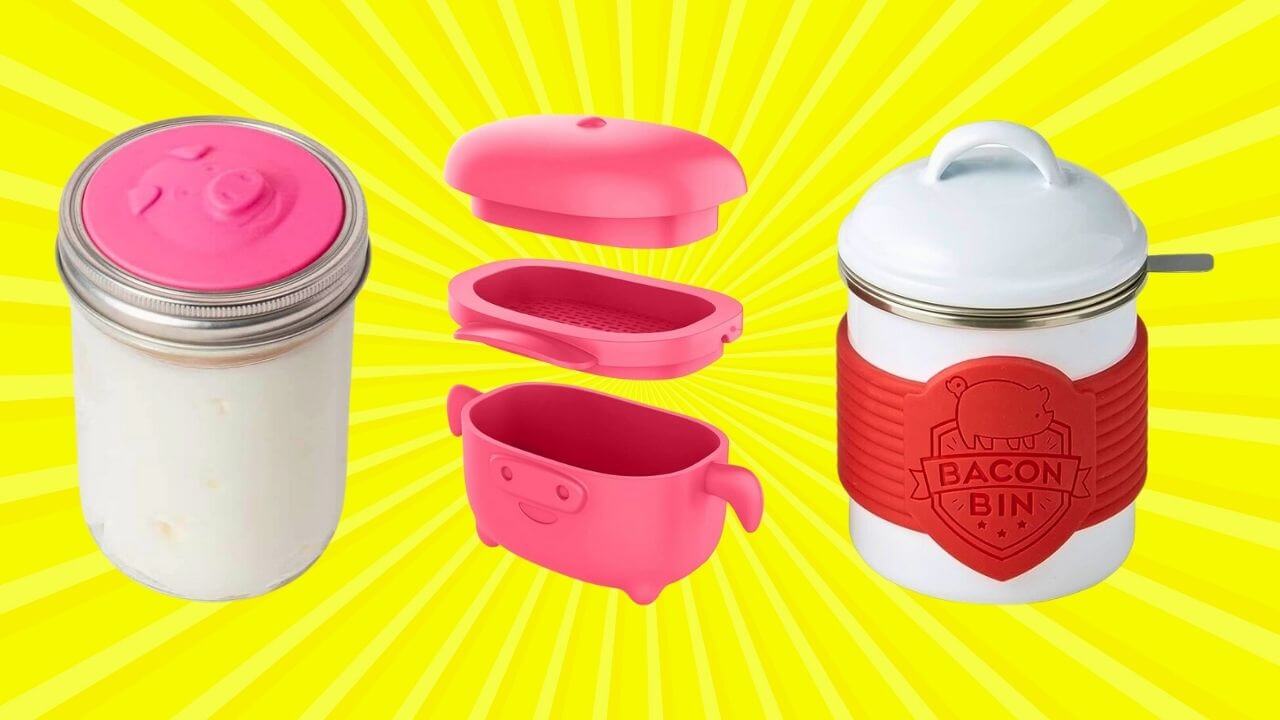 Silicone Pig Bacon Grease Holder Container with Mesh Strainer Dust