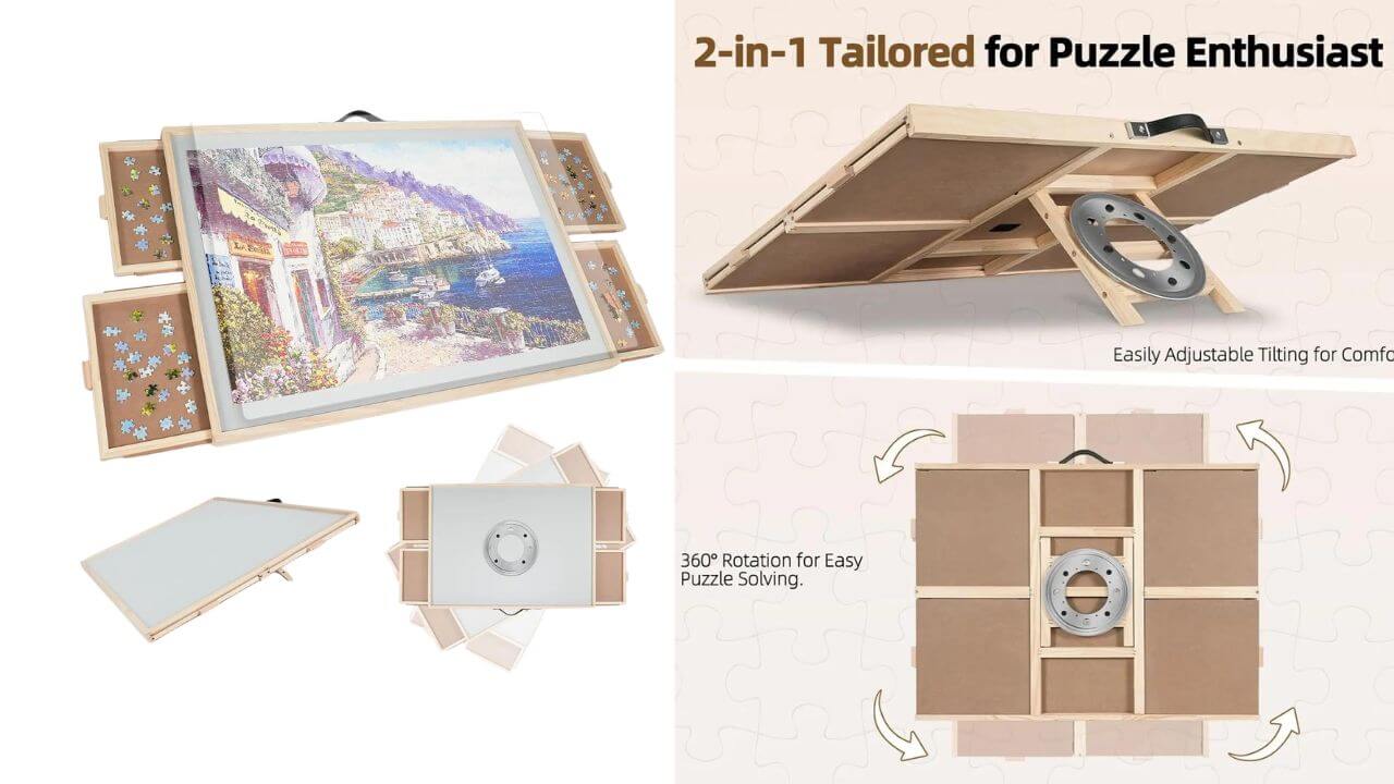 ALL4JIG 2-in-1 Rotating Puzzle Board Table Organizes and Sorts Your Puzzle Setup